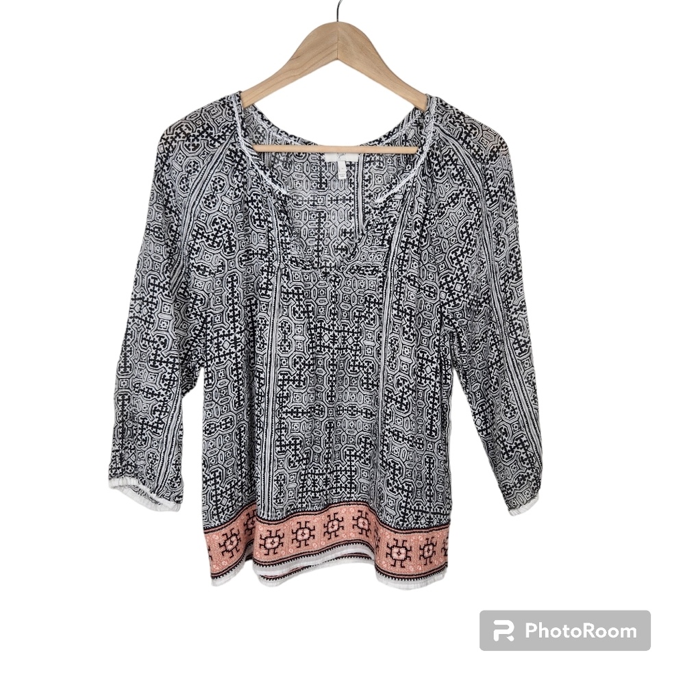 Joie Black and White Boxy 3/4 Sleeve Tunic